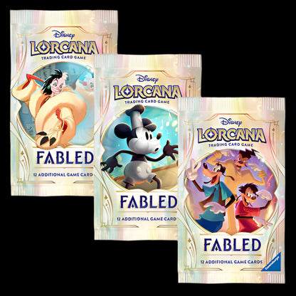 Three packs of Disney Lorcana trading card game on a white background
