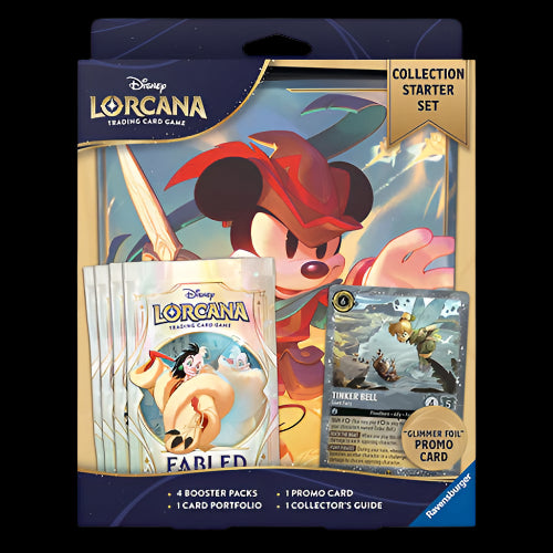 Disney Lorcana trading card game collection starter set packaging with characters and cards.