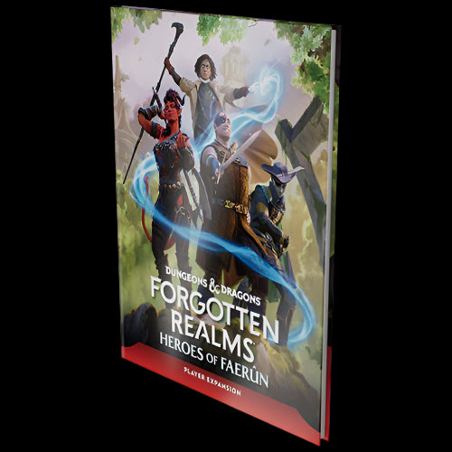 Dungeons & Dragons Forgotten Realms book cover with characters and text on a white background