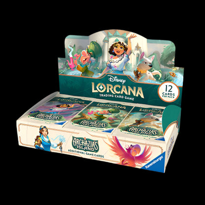 Lorcana trading card game packaging with characters and branding on a white background