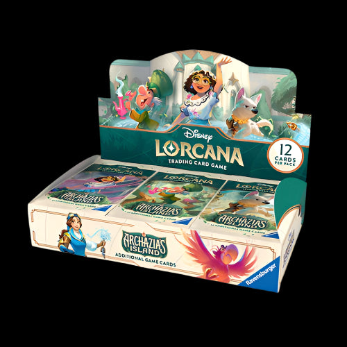 Lorcana trading card game packaging with characters and branding on a white background