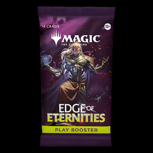 Play booster pack for 'Magic: The Gathering' with character illustration on a purple background